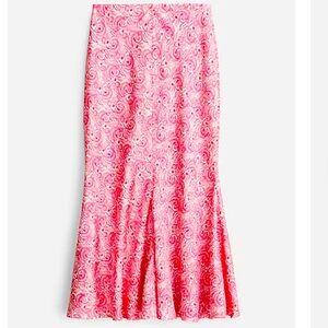 Jcrew elastic waist pink dandelion swirl satin midi skirt